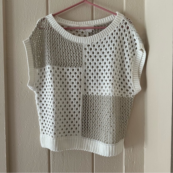 Anthropologie Sweaters - NEW ANTHROPOLOGIE CREAM GOLD/TAN OPEN KNIT PULLOVER SWEATER TOP WOW! M